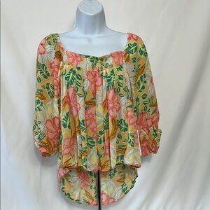 Rip Curl Floral Women's Size Medium Baby Doll Multicolor Boho Casual Top